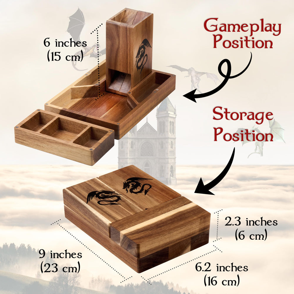 Tapeera wooden magnetic dice tower deploys into a full tower for dramatic, on-table action