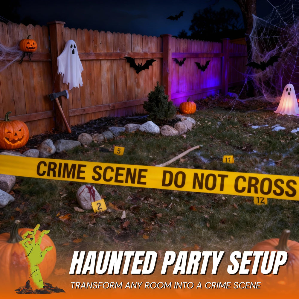 Tapix Mystery Dinner Game Kit do not enter tape set for authentic crime-scene setup.