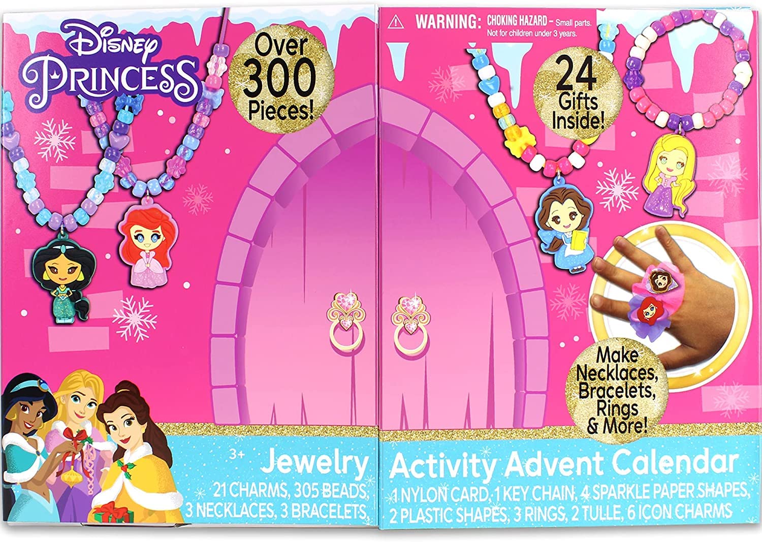 Beads and cords from Tara Toys Disney Princess DIY jewelry advent calendar laid out for crafting