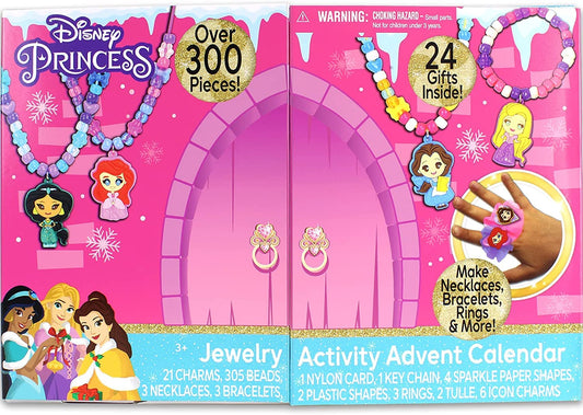 Beads and cords from Tara Toys Disney Princess DIY jewelry advent calendar laid out for crafting