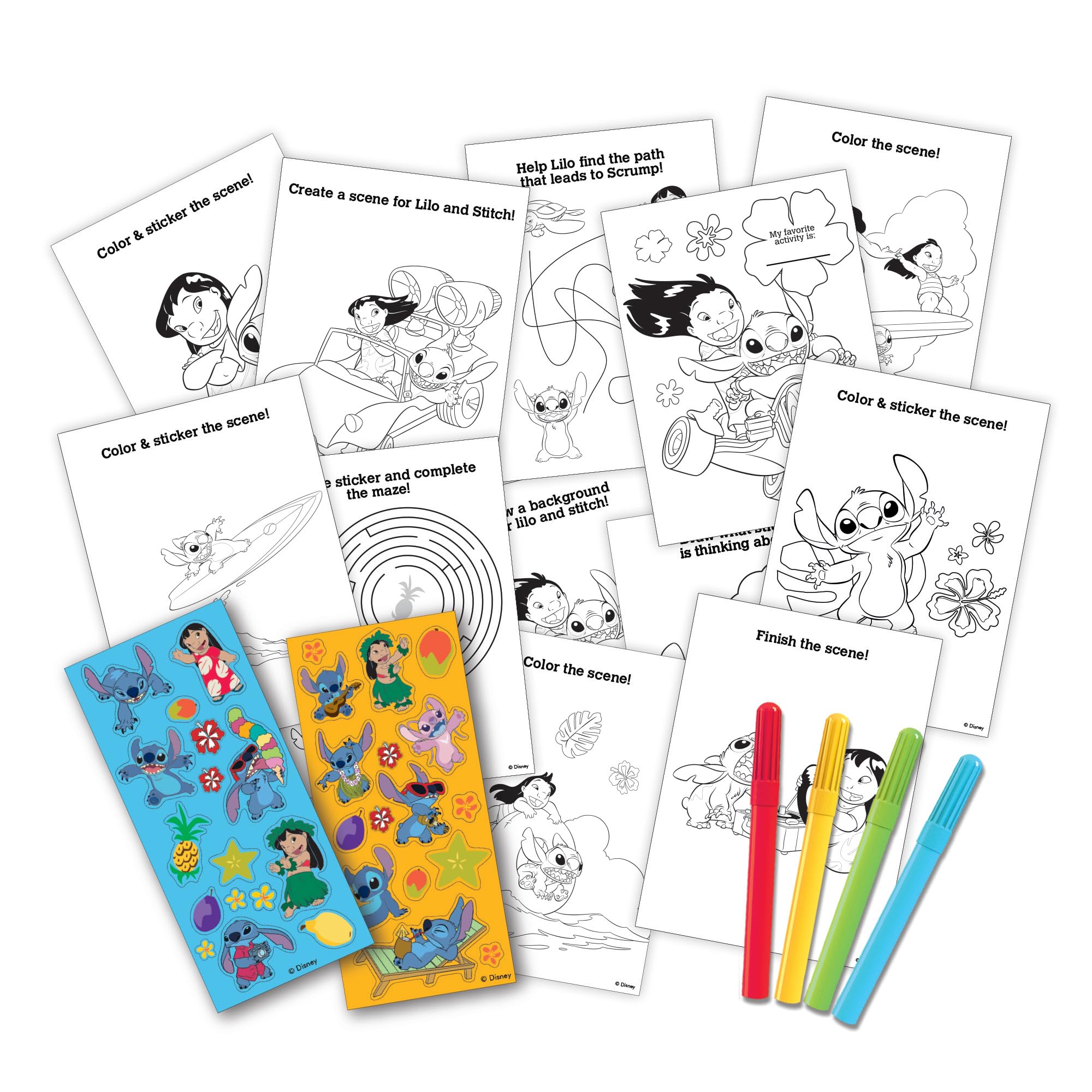 Tara Toys Disney Stitch Stow & Go sticker sheets spark playful decorations during travel.