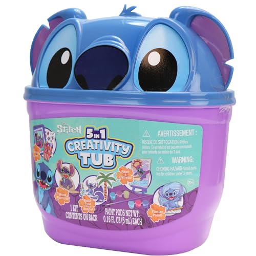 Tara Toys Stitch 5 in 1 tub canvas on easel ready for colorful artwork.