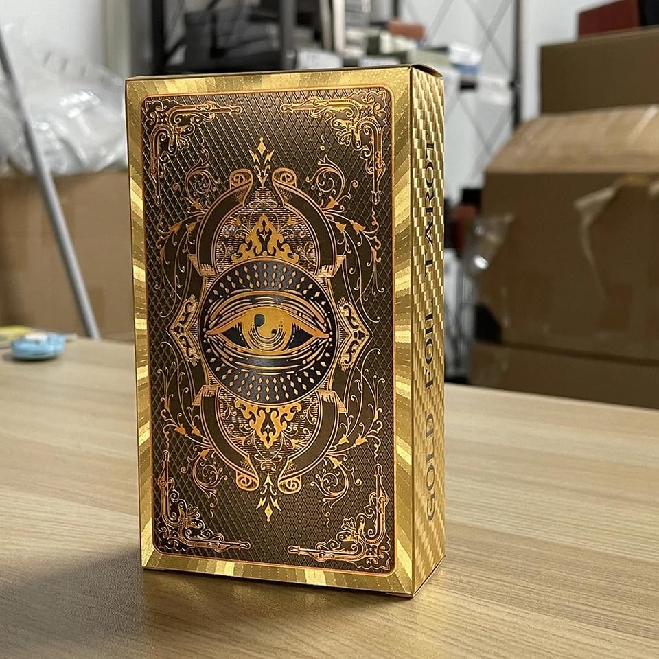 Spanish and English Golden Foil Tarot Deck setup for rituals and mindful readings.