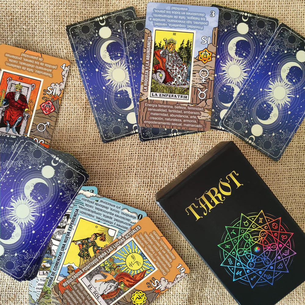 Tarotika Learning Tarot Deck mini guide with chakras and planets adds quick reference.