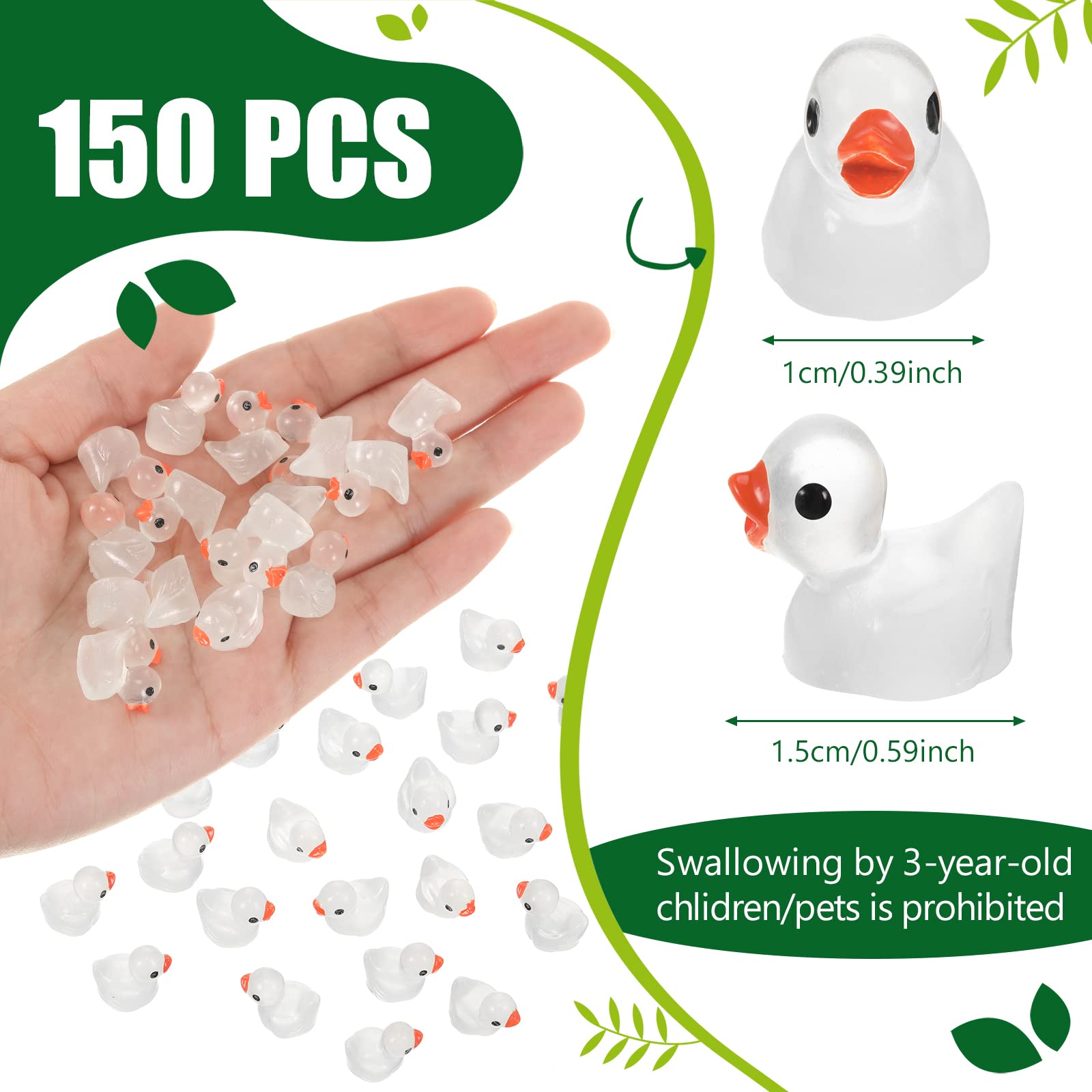 Tarpop mini ducks luminous figurines glow green after sun exposure for pondside decor.