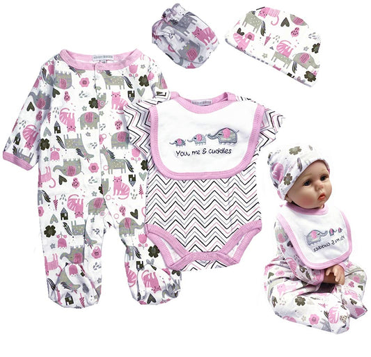 TatuDoll elephant 5-piece set for 22-inch reborn dolls, coordinated style options.