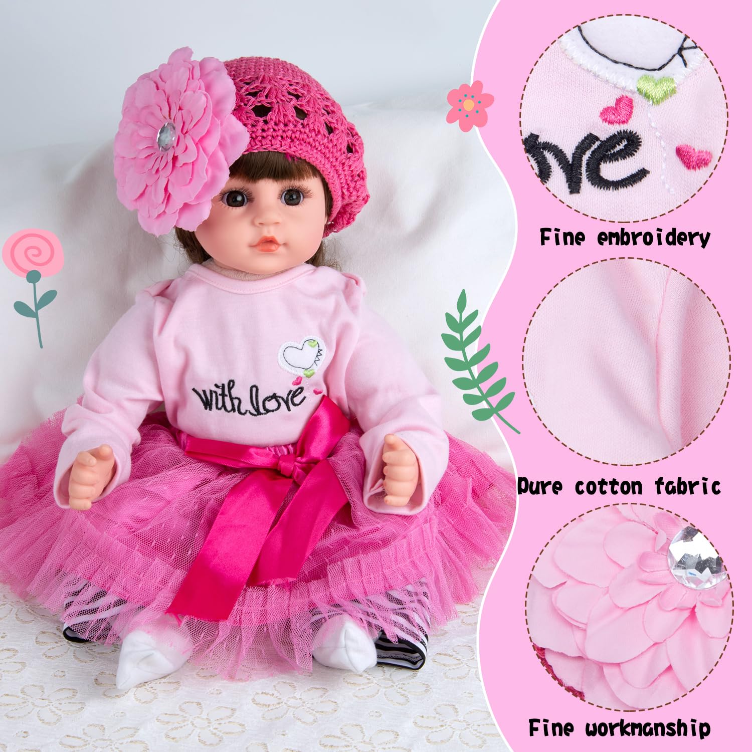 TatuDoll pink long sleeve bodysuit—cozy layer for newborn doll styling.