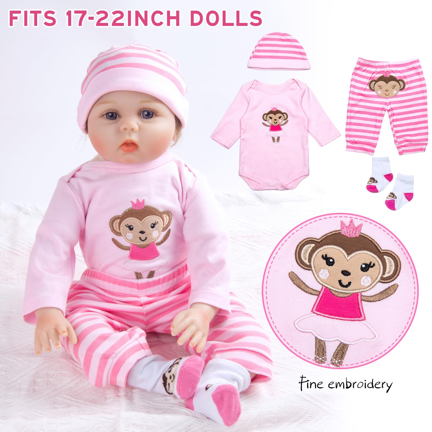 TatuDoll pink stripe hat enhances fit and cute styling.