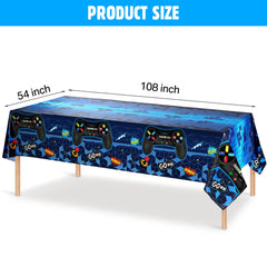 Tatuo game-theme tablecloth in blue with full-print design for festive décor.