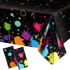 Tatuo glow party tablecloth with circle and splatter design for neon parties
