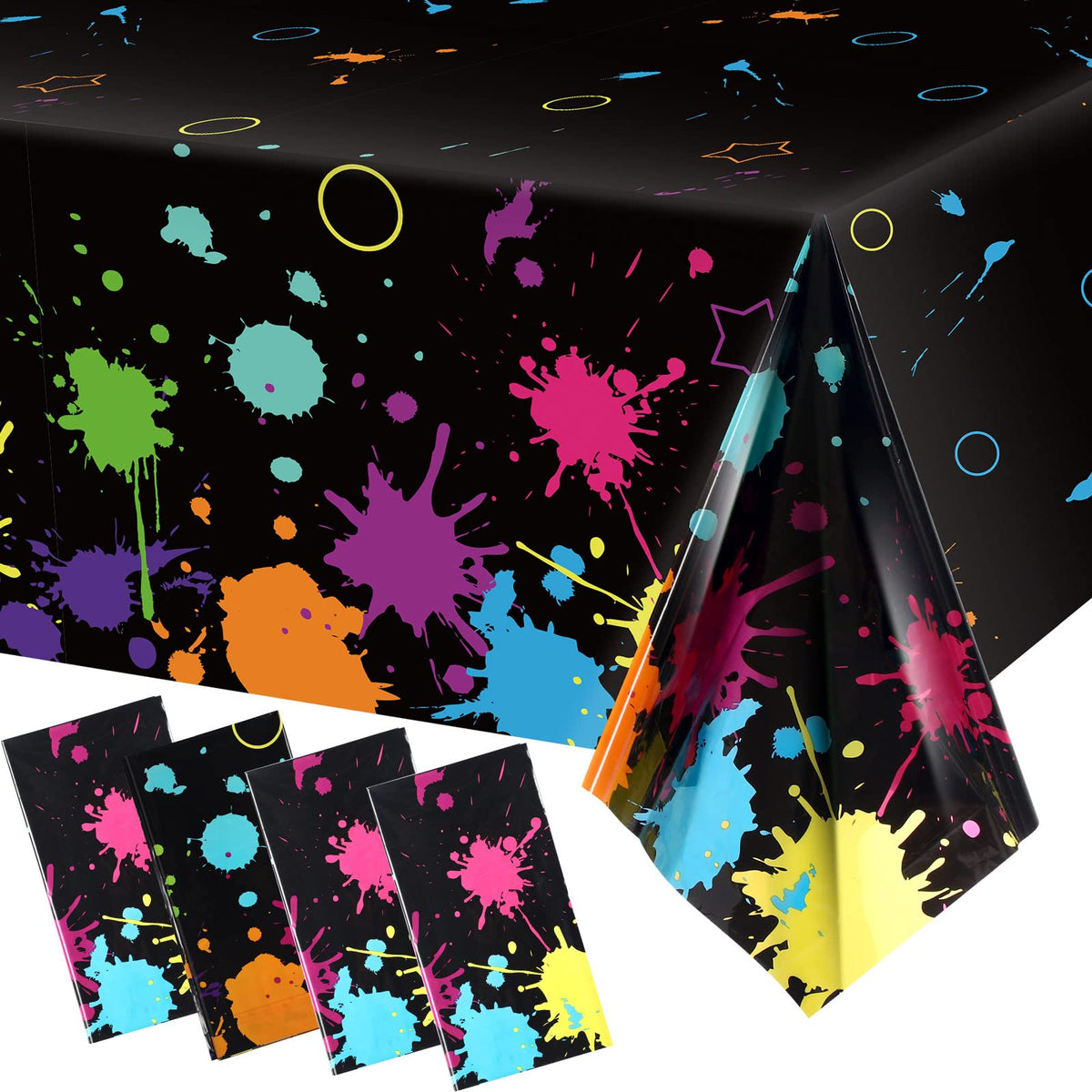 Tatuo Glow Party Tablecloth neon 108x54 inches laid out on a rectangular table for an eye-catching neon effect.