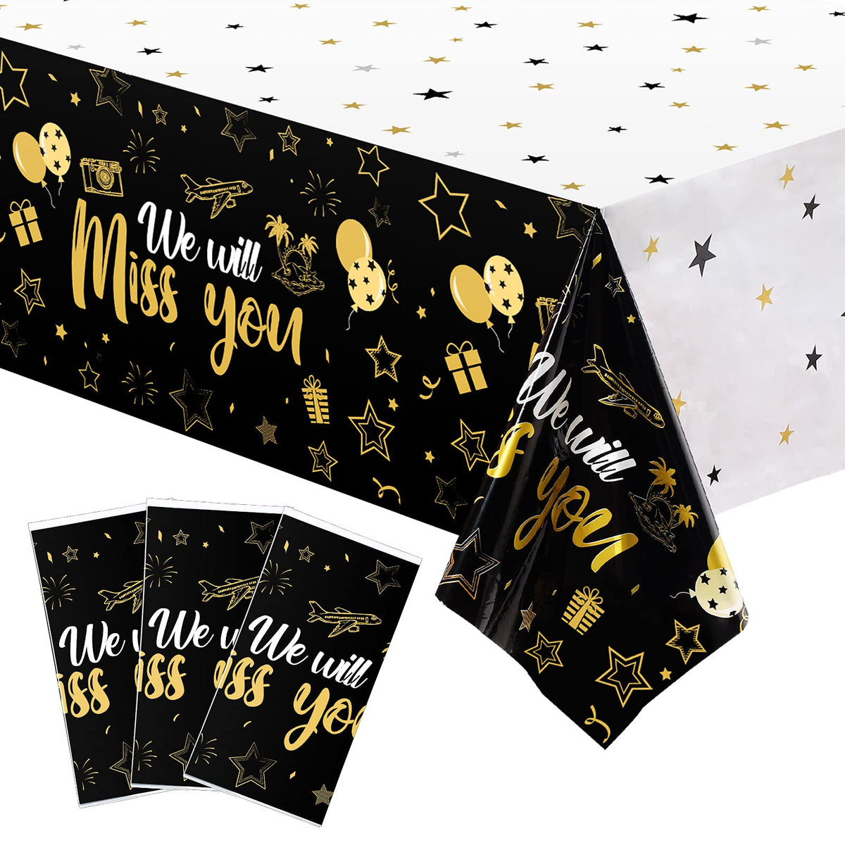 Tatuo Miss You tablecloth with gold stars for festive celebrations.