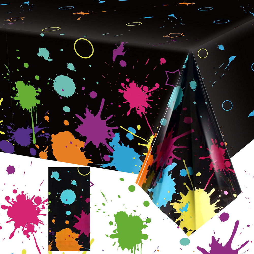 Tatuo neon glow tablecloth with circle-splatter pattern for vibrant party decor.