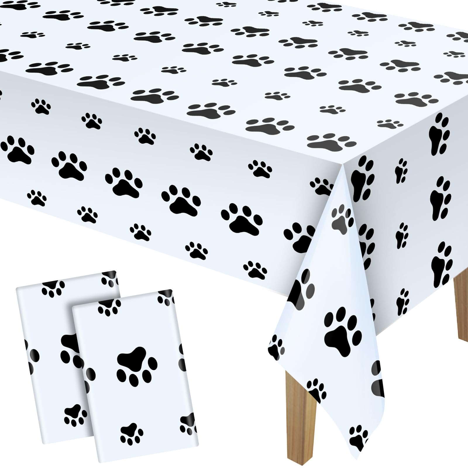 Tatuo puppy paw print tablecloth in black, 71x54 inches, for sturdy dog-themed party tables