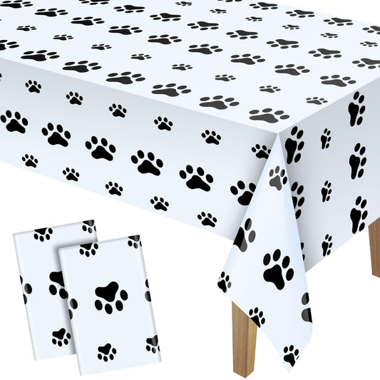 Tatuo puppy paw print tablecloth in black, 71x54 inches, for sturdy dog-themed party tables