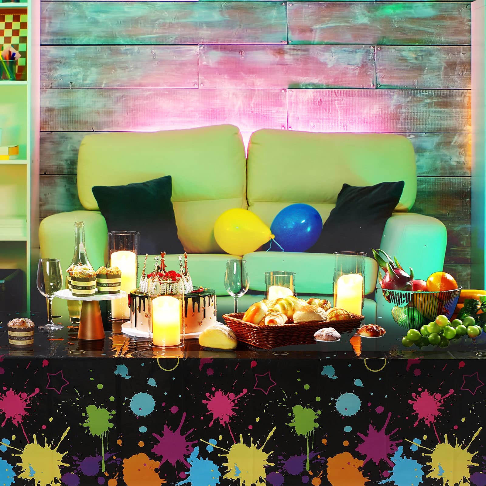 Tatuo tablecloth in use at birthday party brightens tables instantly.