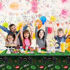 Tatuo video game table cover in green for birthday parties