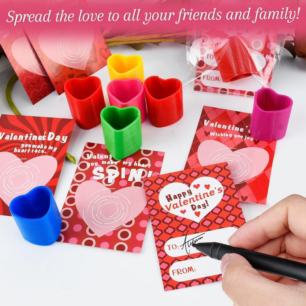 TATWOQ Valentine cards paired with heart coils for engaging fidget activities.