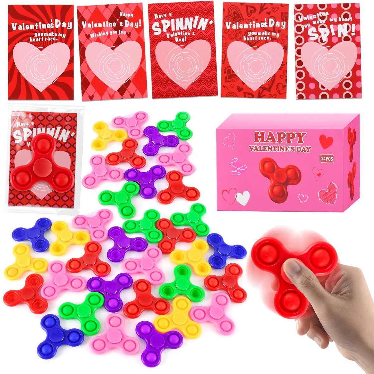 TATWOQ valentines 24-piece spinner set for classroom gifting and kid-friendly play.