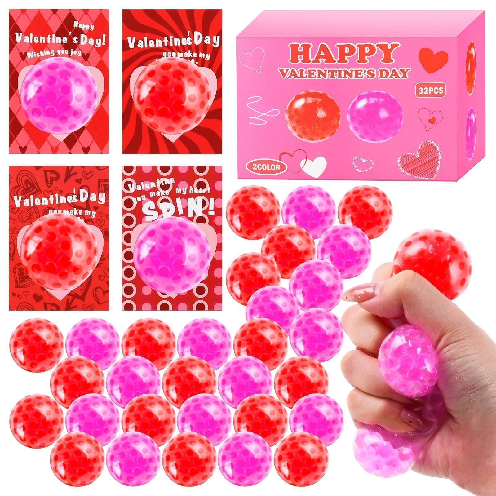 TATWOQ valentines stress balls 32-pack for classroom rewards and gifts