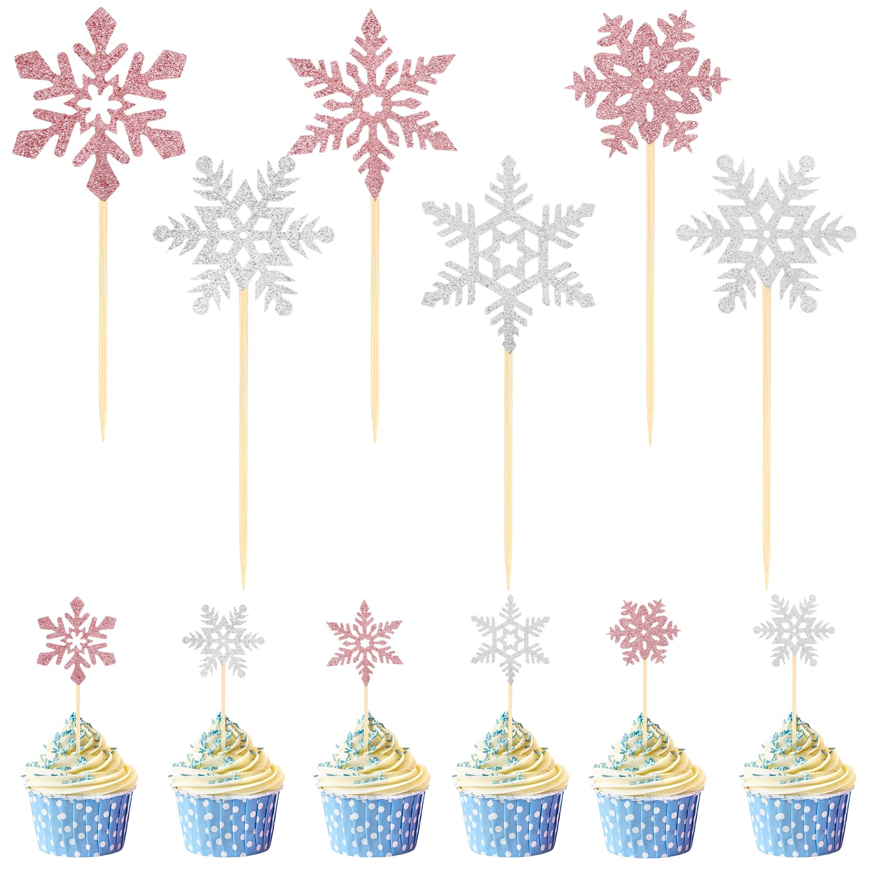 Tauywolci snowflake cupcake toppers in pink and silver add magical sparkle to desserts