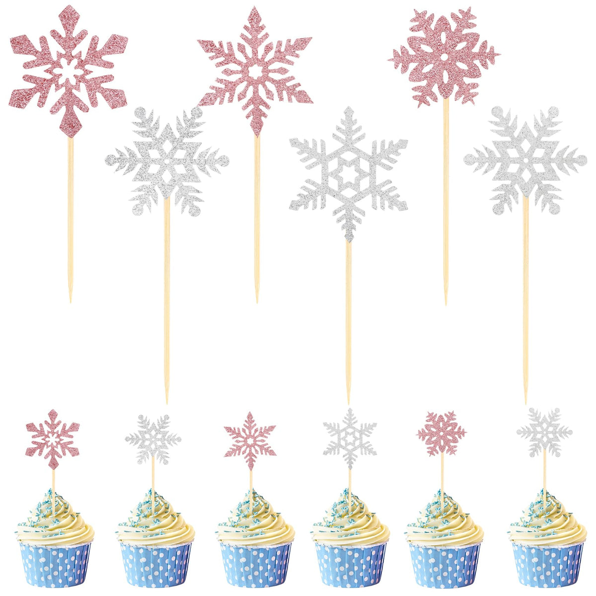 Tauywolci snowflake cupcake toppers in pink and silver add magical sparkle to desserts