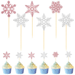 Tauywolci snowflake cupcake toppers in pink and silver add magical sparkle to desserts