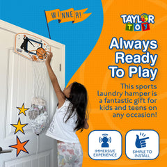 Taylor Toy door-hanging hamper provides quick access and easy organization.