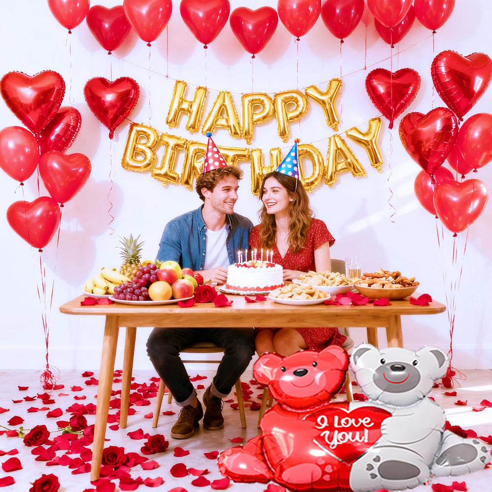 Tayuvira 12in red heart-shaped latex balloons enhance accents and photo moments.