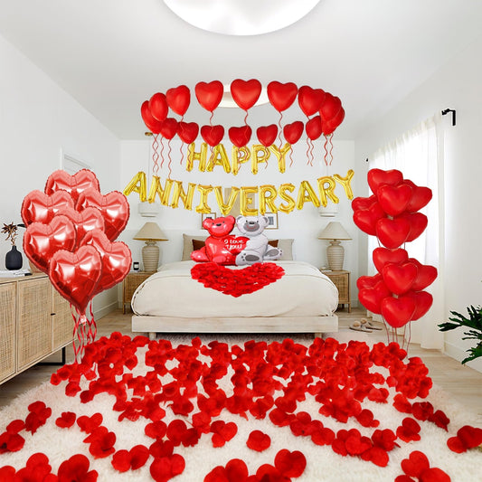 Tayuvira Happy Anniversary letters balloon set creates a festive romance backdrop.