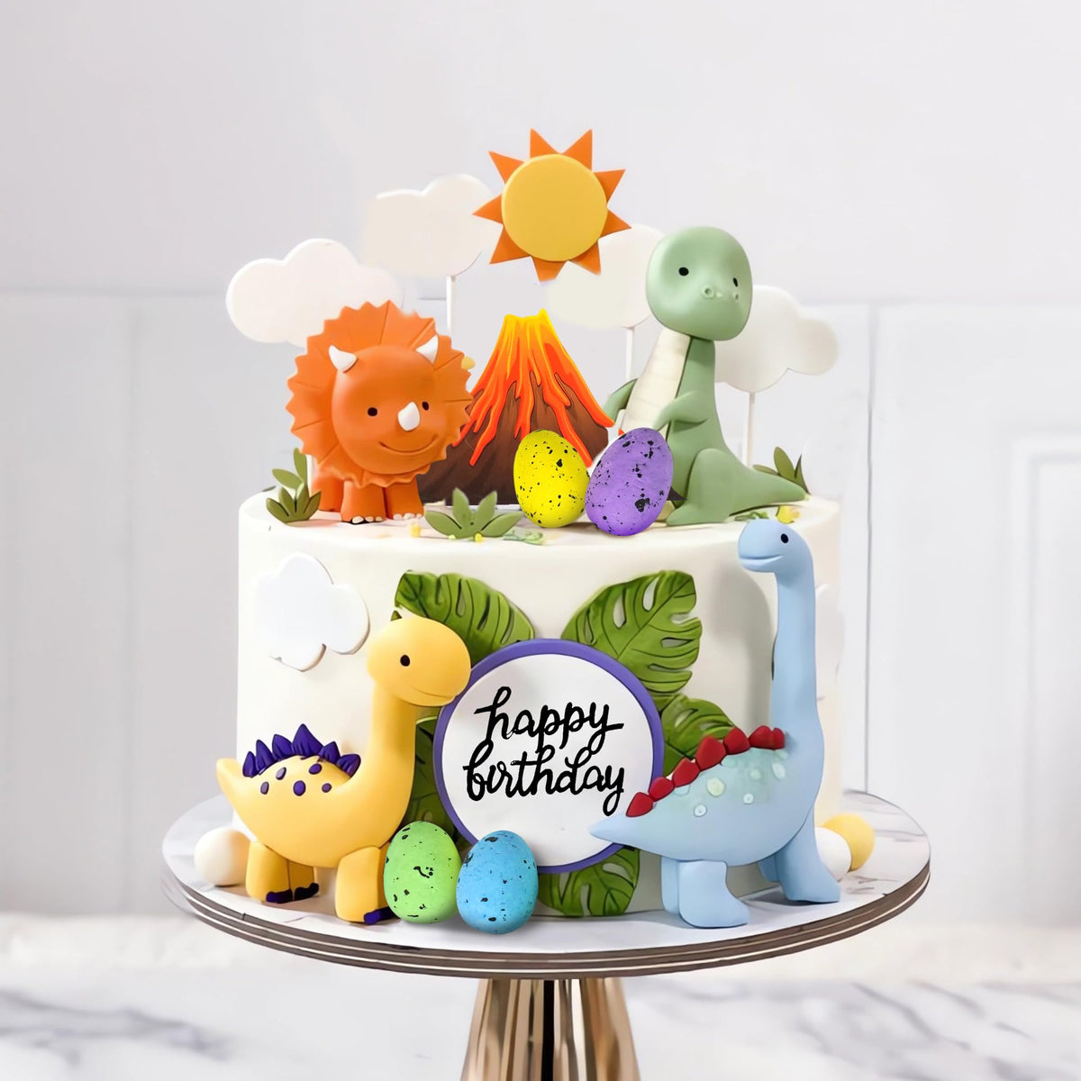 Tazimi clay dinosaur cake topper set adds kid-friendly dinosaur party decor