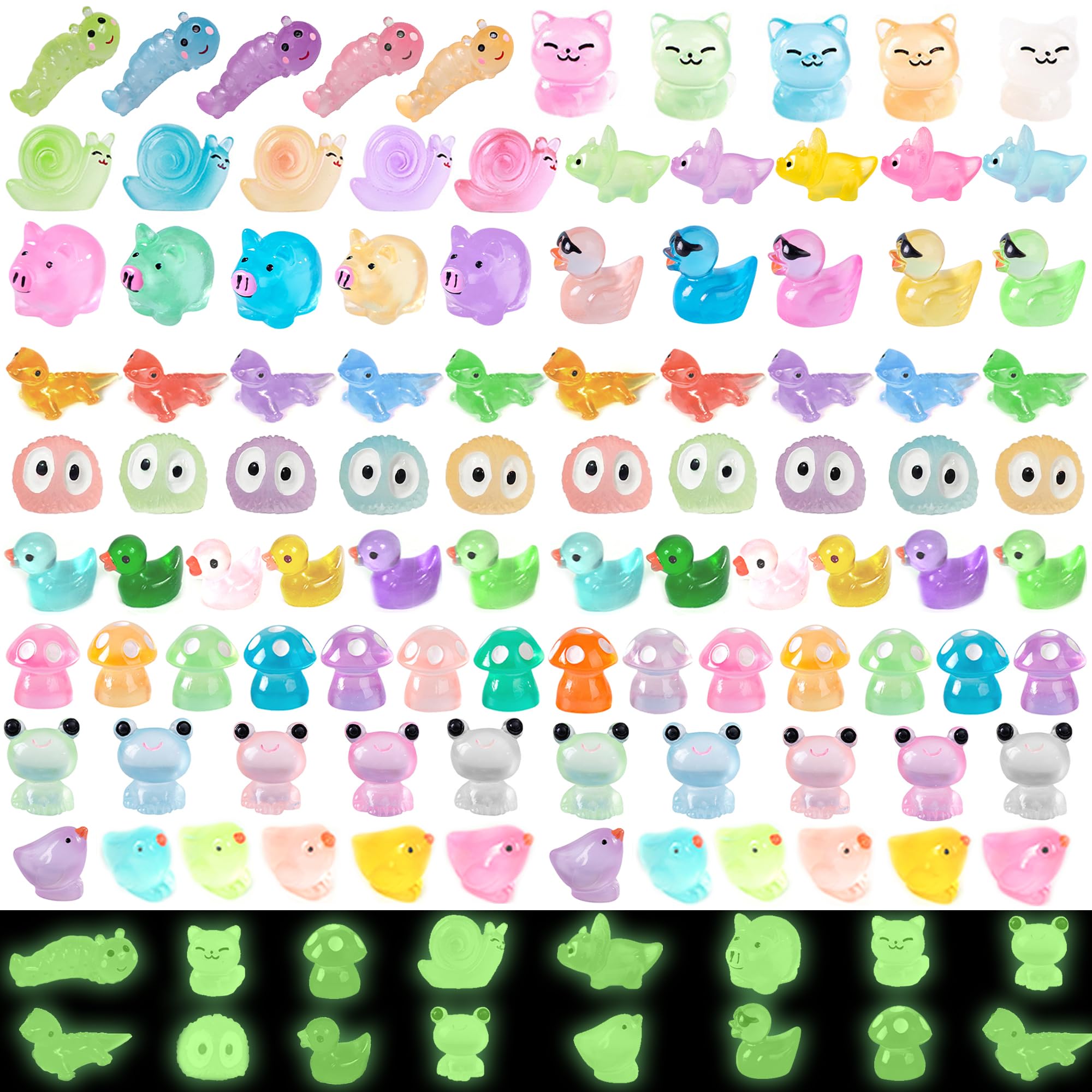 Tazimi glow-in-the-dark resin figurines close-up with crowned figures that glow.
