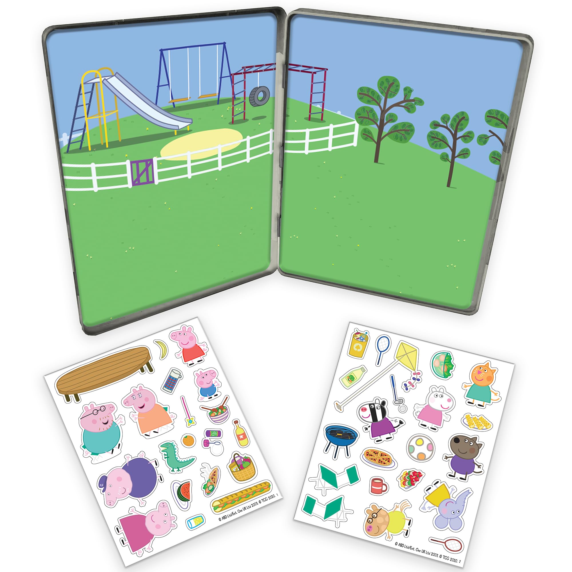 Peppa Pig tin play scene with magnets for organized, portable fun.