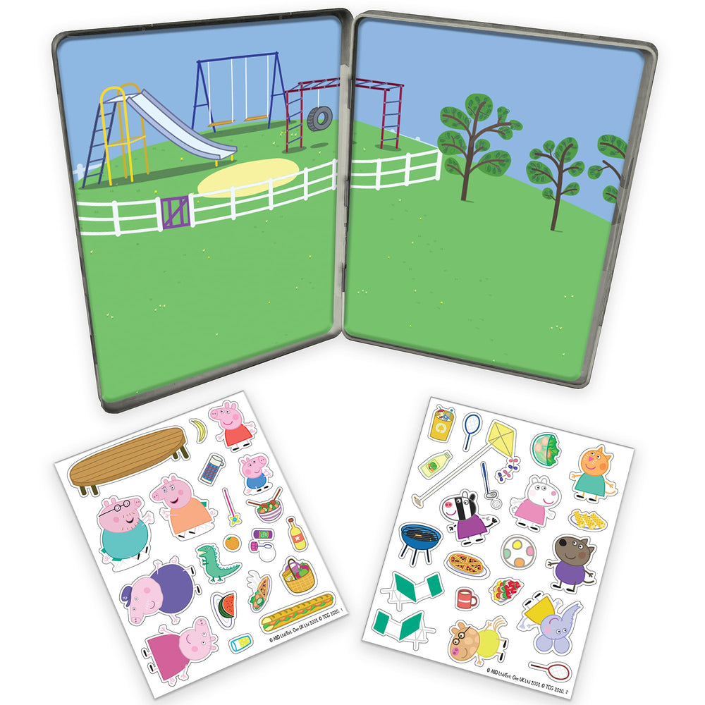 Peppa Pig tin play scene with magnets for organized, portable fun.