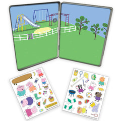 Peppa Pig tin play scene with magnets for organized, portable fun.