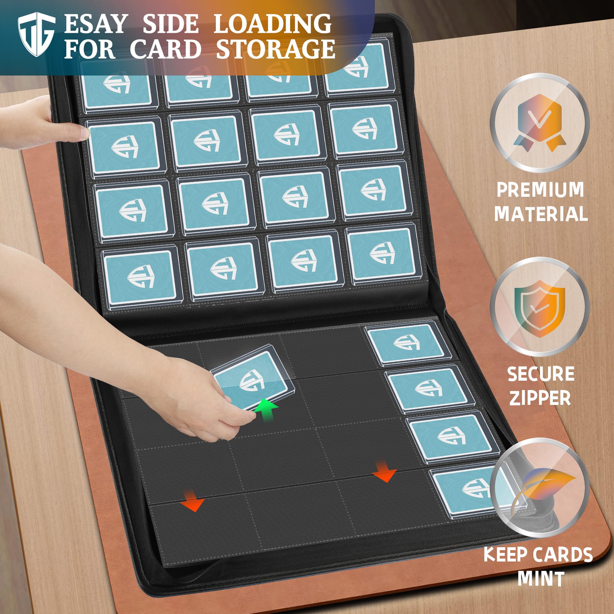 TCGUARD outer material protects cards with scratch-resistant PU finish.