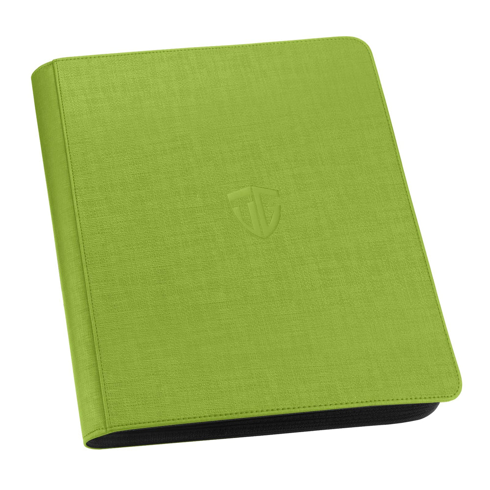 TCGUARD Toploader Binder with 216-card capacity in a green finish, ideal for organized collections.