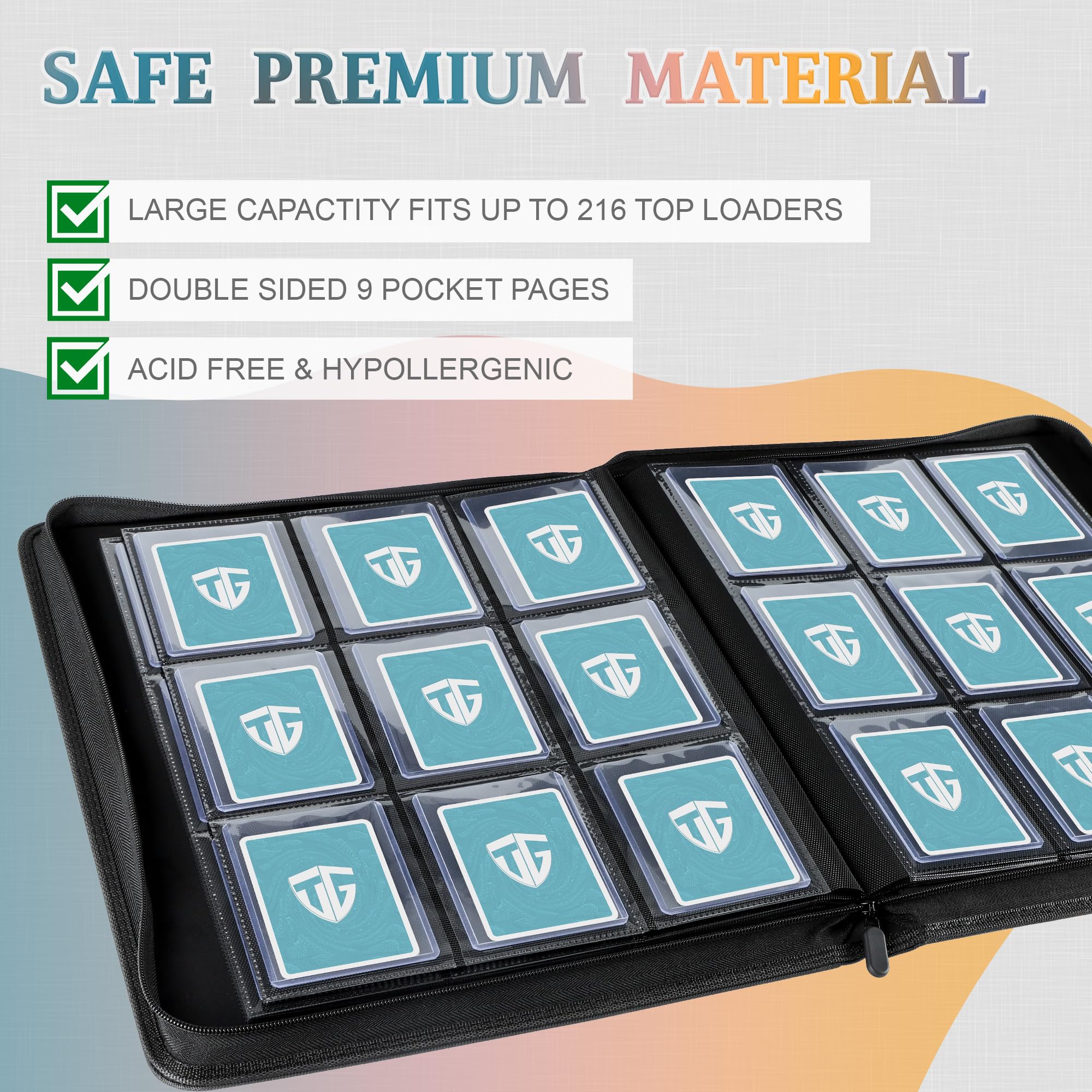 TCGUARD binder sleeves fit 3x4 rigid toploaders for stable protection.
