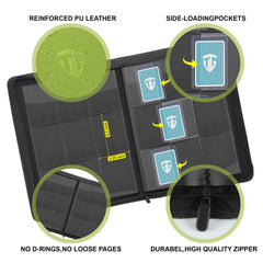 TCGUARD Toploader Binder zipper closure keeps cards secure during transport.