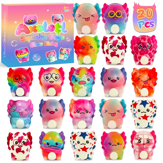 Tcnroy axolotl squishy 20-pack colorful designs for kids' play and gifting