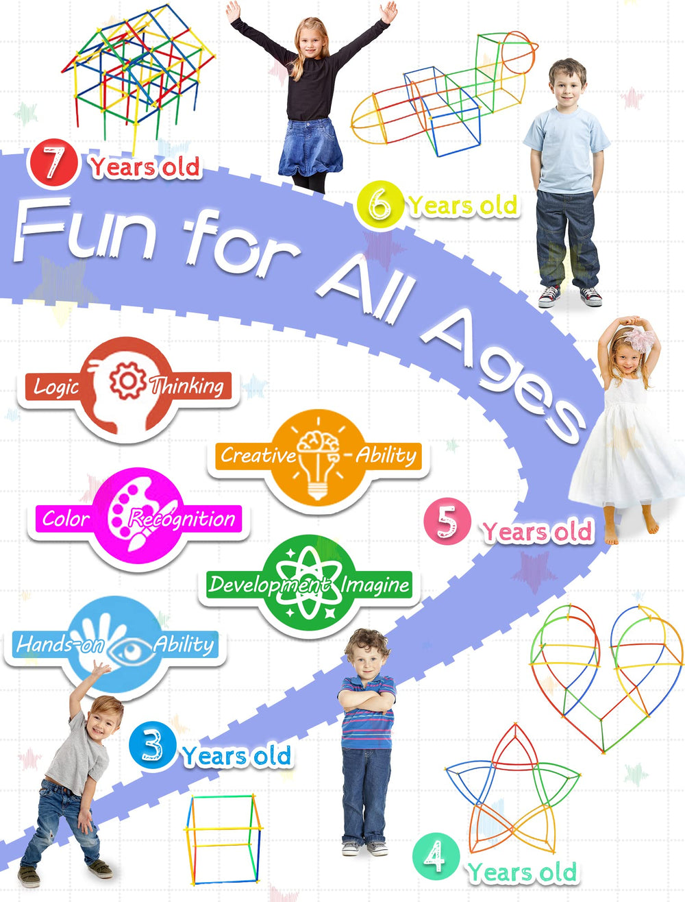 Kids building a structure with Tcnroy STEM straw set promotes fine motor skills