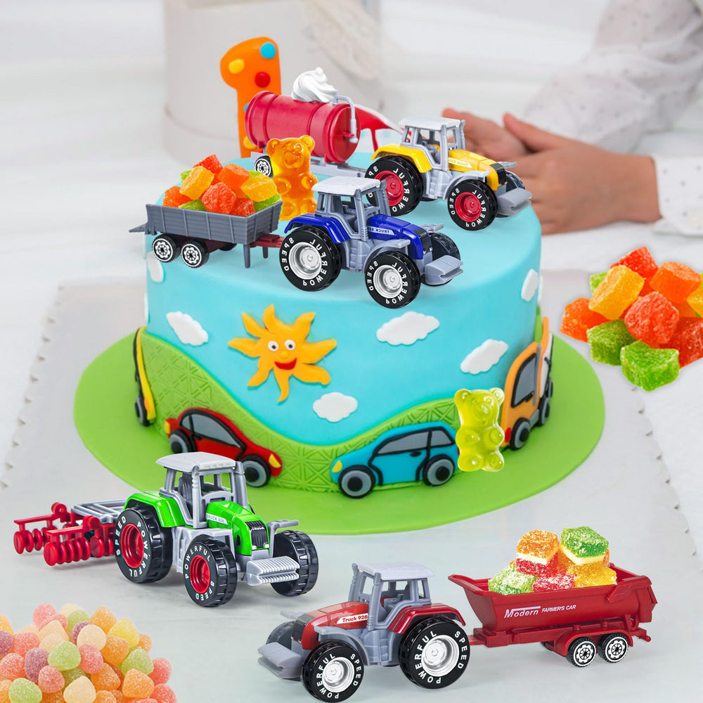 Tcvents pallet tractor toy set emphasizes hook-and-trailer compatibility for busy scenes.