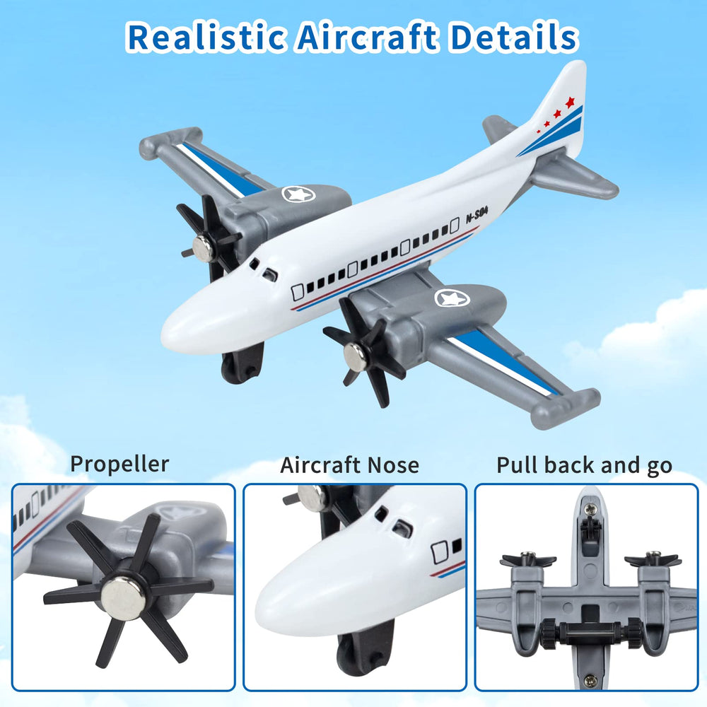 Tcvents airline toy plane, sturdy metal design for push-and-go action during playtime.