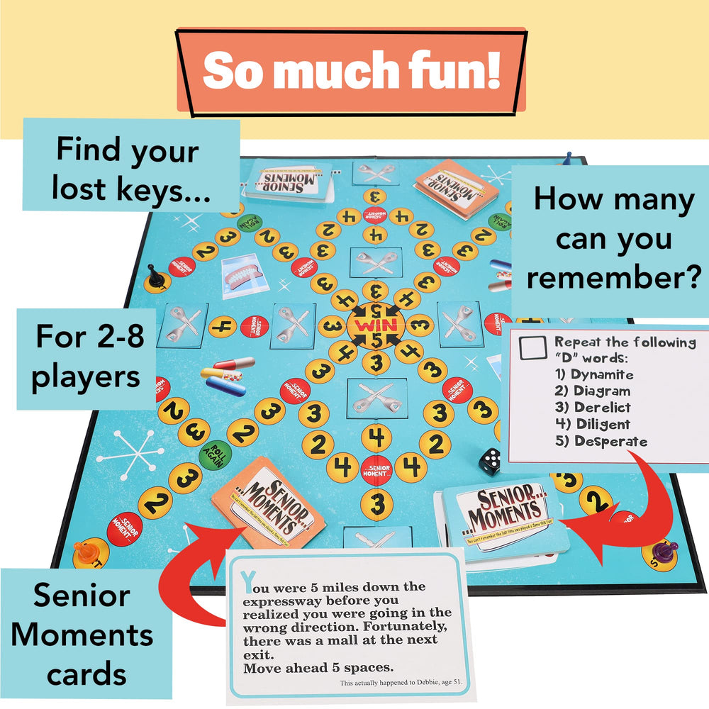 Two or more players enjoy Senior Moments for social bonding