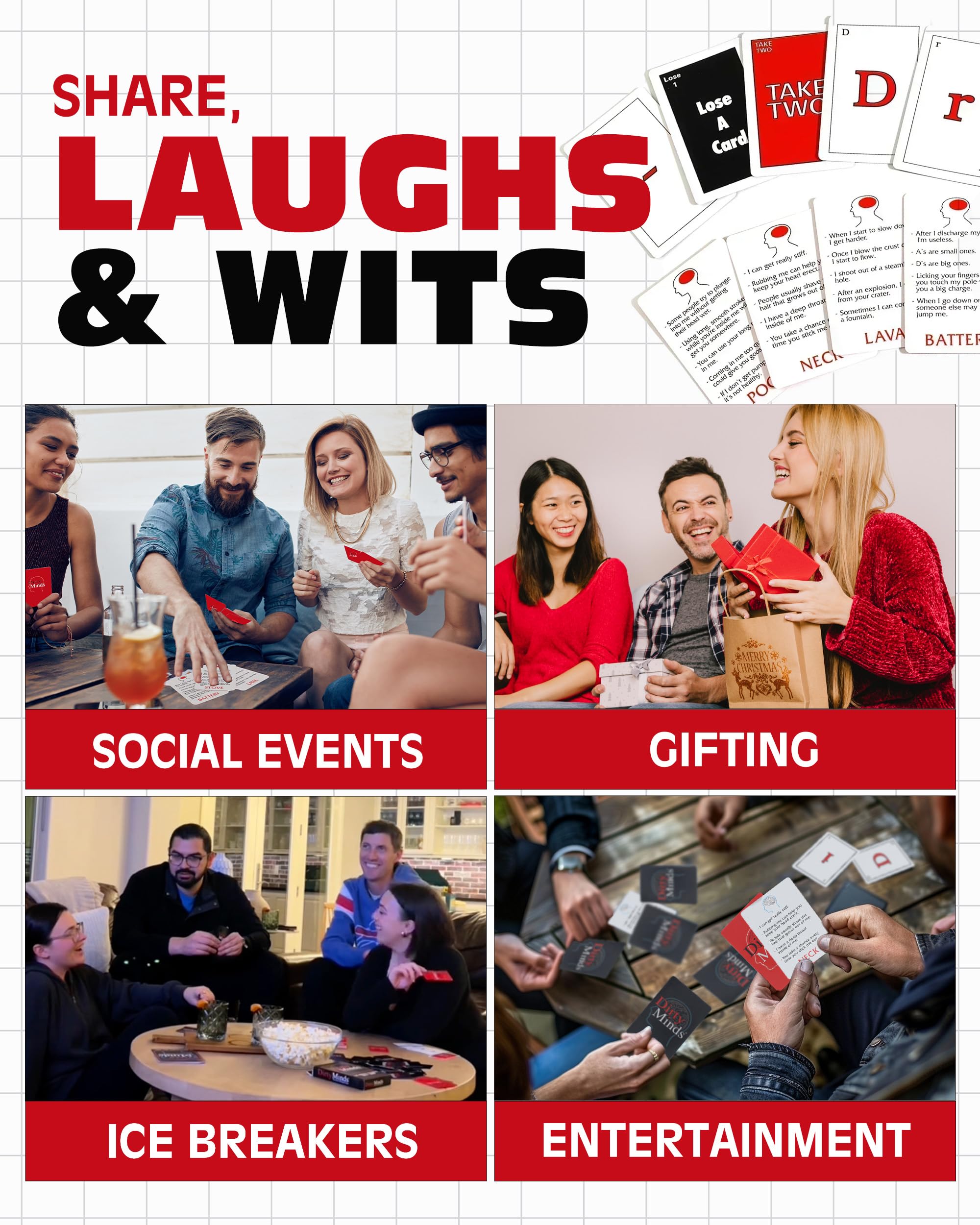 TDC Games Travel Dirty Minds clues board — naughty prompts with clean punchlines