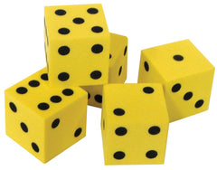 Teacher Created Resources foam traditional dice in bright yellow for classrooms and quiet play.