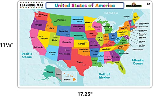 Teacher Created Resources USA Map Learning Mat wipe-clean surface ready for quick cleaning