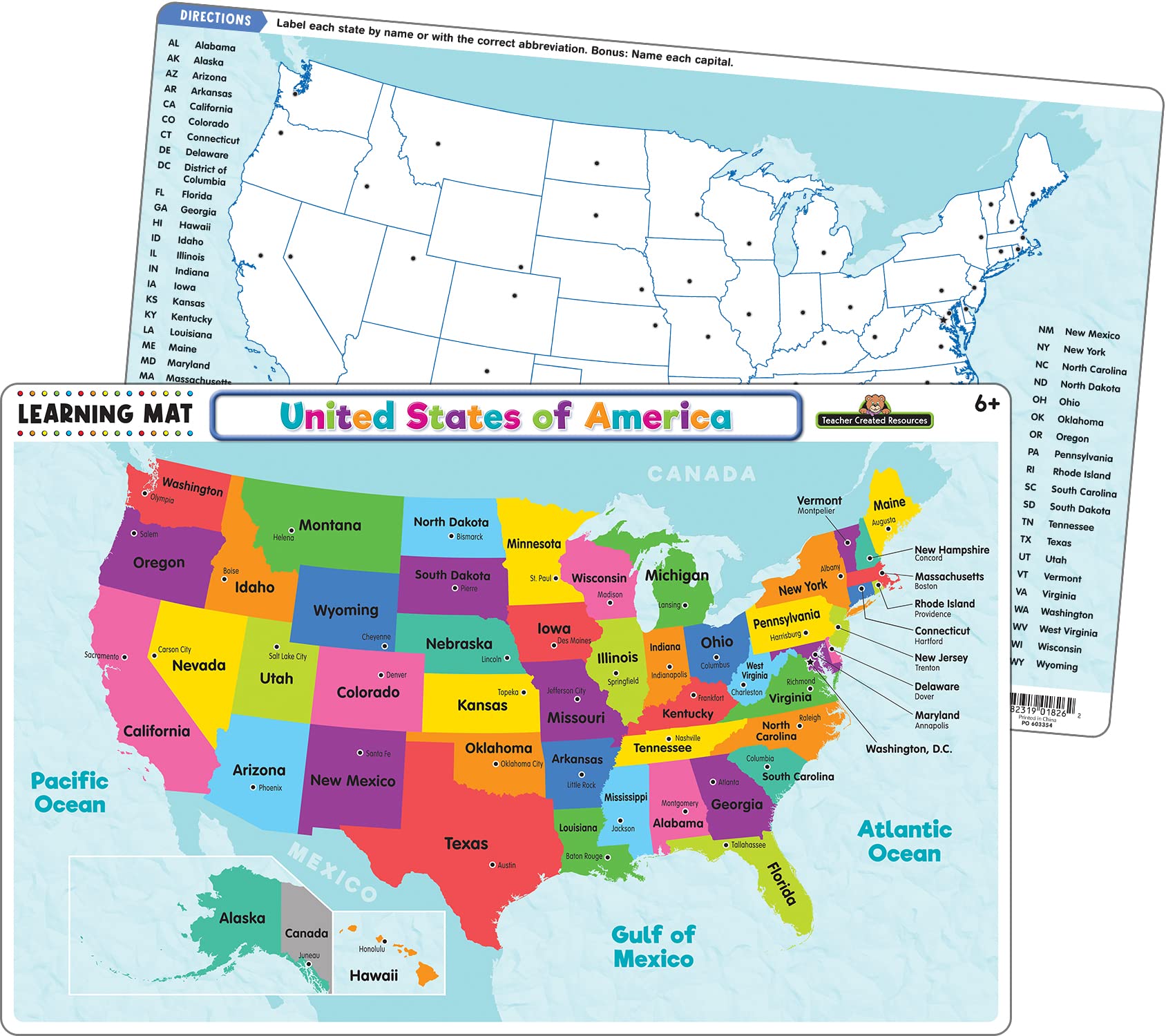 Teacher Created Resources USA Map Learning Mat front view for geography practice