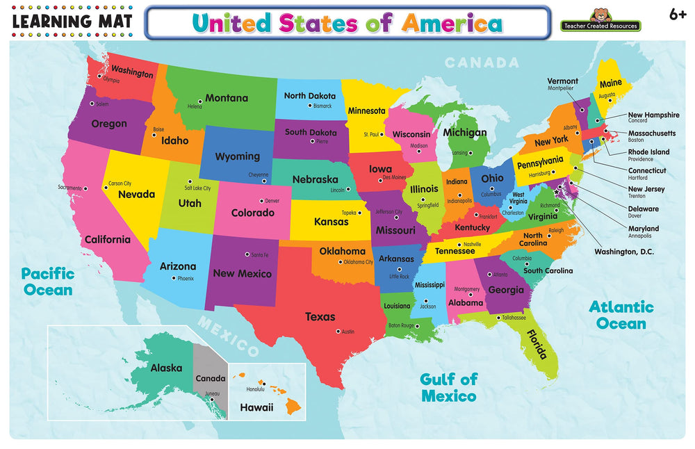 Teacher Created Resources USA Map Learning Mat writing-on-wipe-off close-up for reuse