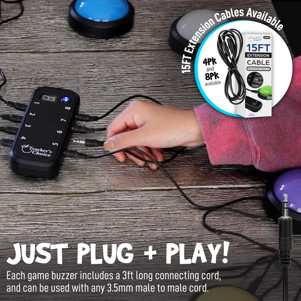 Teacher's Choice light-up buzzer system classroom trivia setup in use.